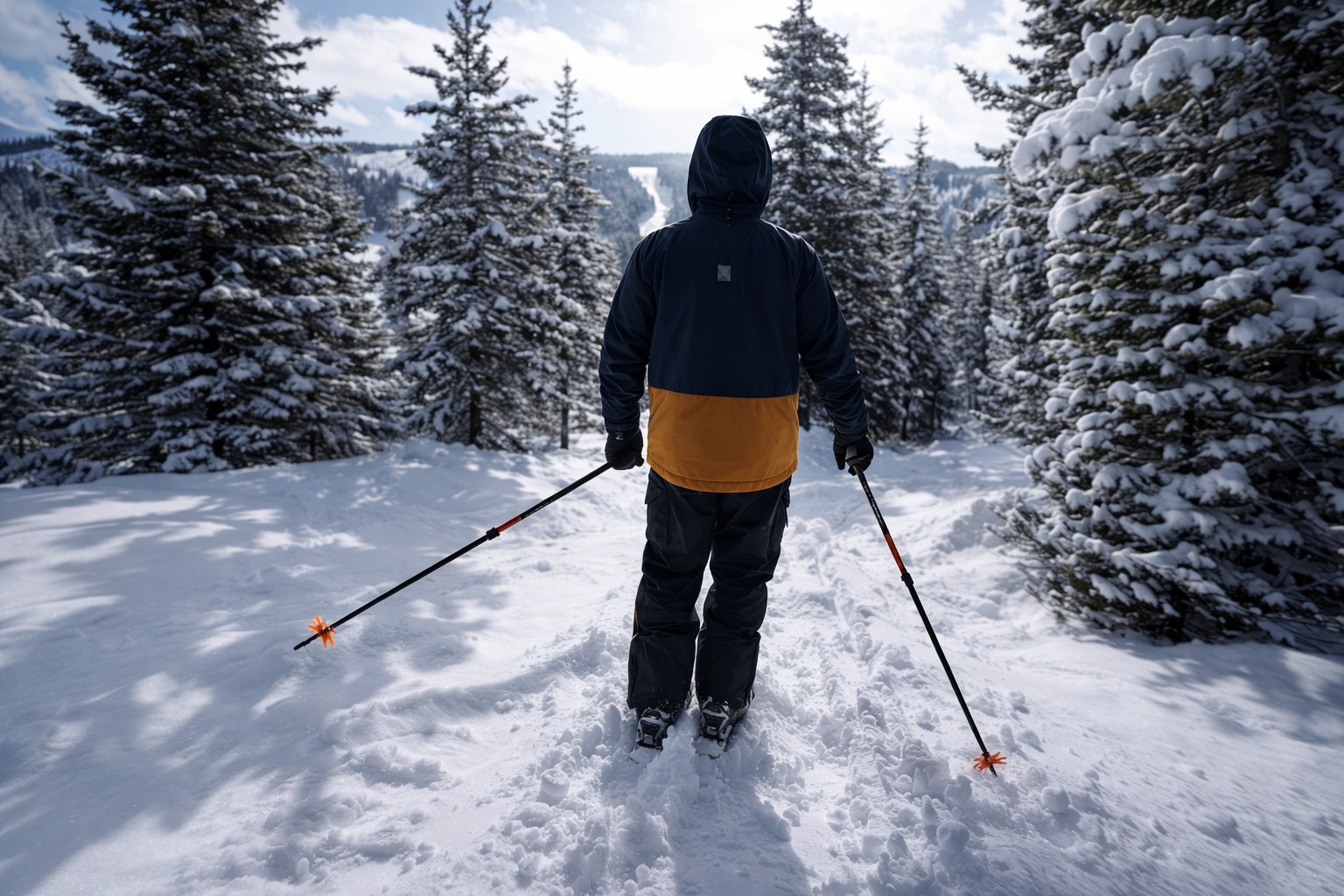 Jacob Smith, legally blind teen skiing on a casual run through the pines in Big Sky, Montana. Image credit cbsnews.com
